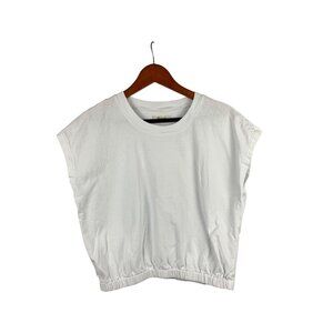 Madewell Womens White Boxy Cropped T-Shirt Top Medium 100% Cotton